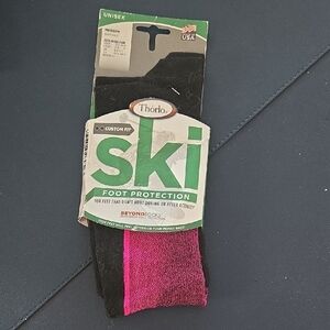 Thorlo Unisex Black and Pink Ski Socks Medium Over Calf